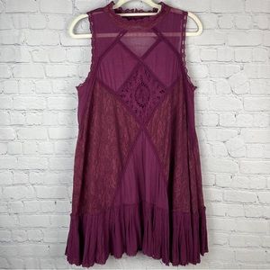 COPY - FREE PEOPLE Angel wine color lace boho sleeveless swing mini dress, size…